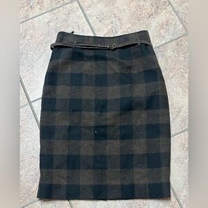 Amanda & Chelsea Black and Brown Plaid Pencil Skirt with brown belt